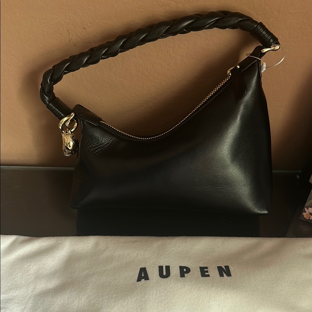 NWT AUPEN Black Braided Handle Shoulder Bag w/ Dust Bag SOLD OUT Online